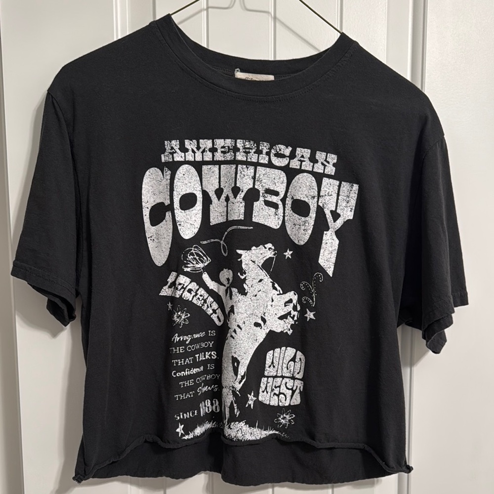American Cowboy Graphic Teen Crop - Black